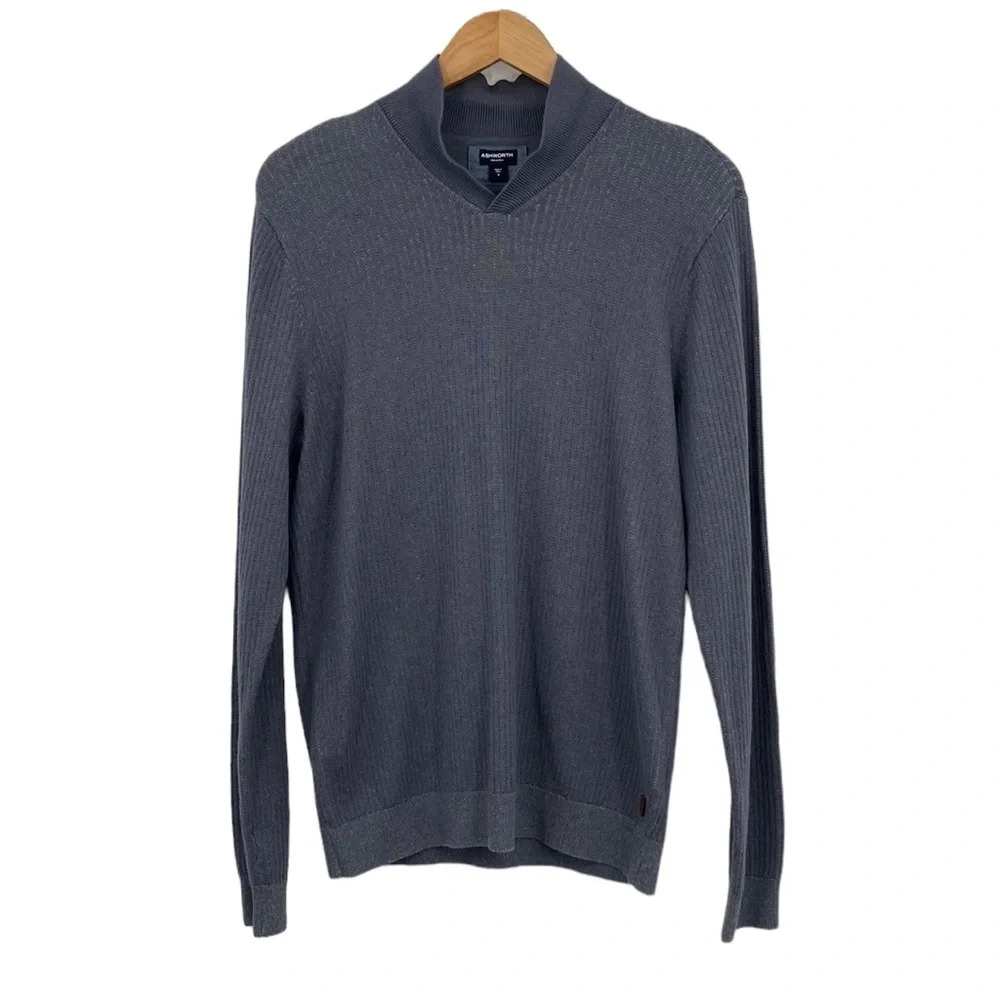 Ashworth Sweater Mens Size Small Blue Pima Wool Alpaca Long Sleeve Ribbed‎